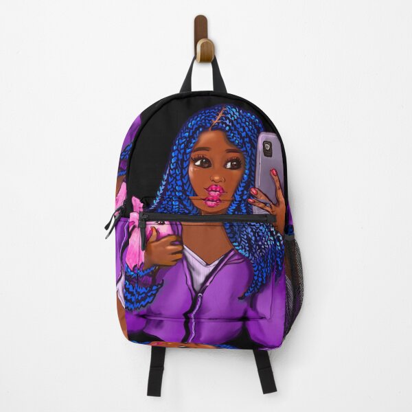 Item preview, Cool edgy black girl and rabbit 2 with hair in blue braids and camera phone- black girl designed and sold by Artonmytee.