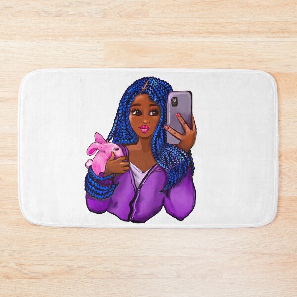 Item preview, Cool edgy black girl and rabbit 2 with hair in blue braids and camera phone- black girl designed and sold by Artonmytee.