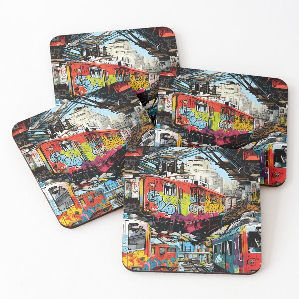 Item preview, Graffiti Train Dystopian Art #4 designed and sold by CareToCanvas.