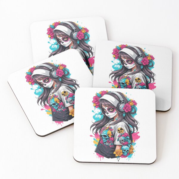 Item preview, Sugar Skull Girl with Black Hair & Headphones designed and sold by A78-Designs.
