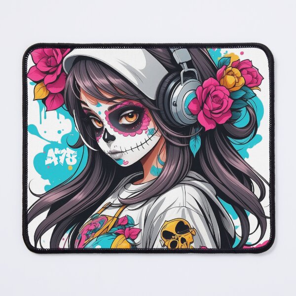 Item preview, Sugar Skull Girl with Black Hair & Headphones designed and sold by A78-Designs.