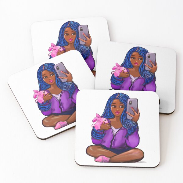 Item preview, Cool edgy black girl and rabbit 3 with hair in blue braids and camera phone- black girl designed and sold by Artonmytee.