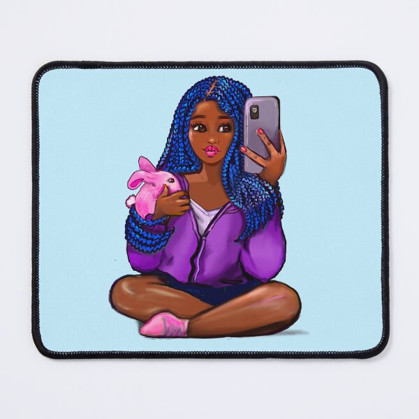 Item preview, Cool edgy black girl and rabbit 3 with hair in blue braids and camera phone- black girl designed and sold by Artonmytee.