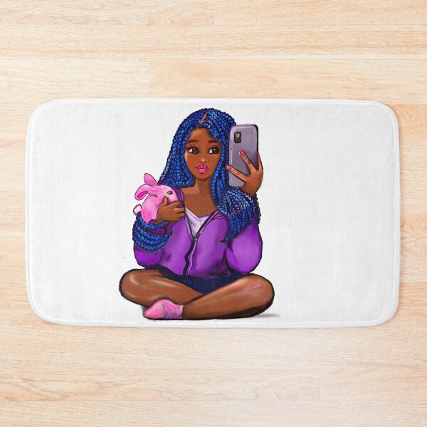 Item preview, Cool edgy black girl and rabbit 3 with hair in blue braids and camera phone- black girl designed and sold by Artonmytee.