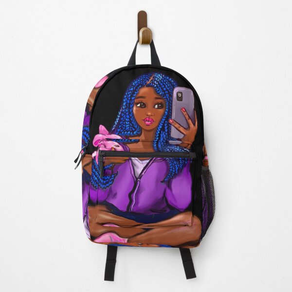 Item preview, Cool edgy black girl and rabbit 3 with hair in blue braids and camera phone- black girl designed and sold by Artonmytee.