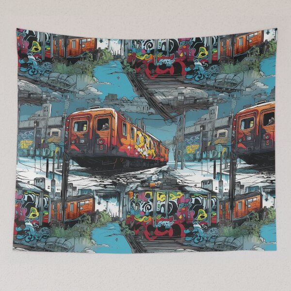 Item preview, Graffiti Train Dystopian Art #3 designed and sold by CareToCanvas.