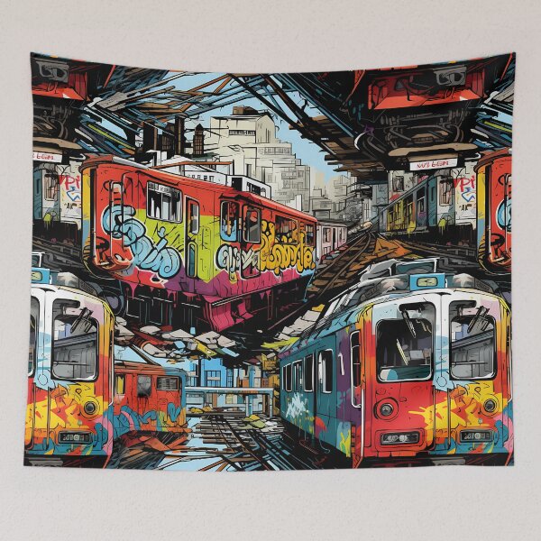 Item preview, Graffiti Train Dystopian Art #4 designed and sold by CareToCanvas.