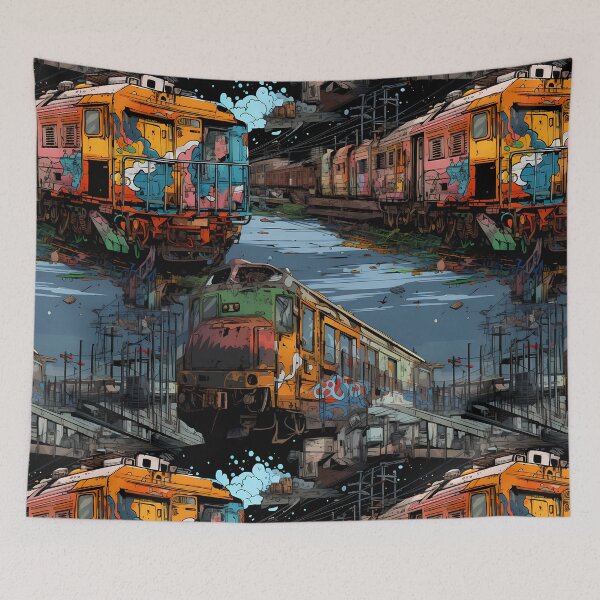 Item preview, Graffiti Train Dystopian Art #6 designed and sold by CareToCanvas.
