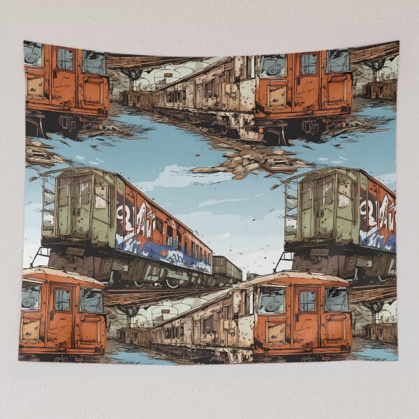 Item preview, Graffiti Train Dystopian Art #7 designed and sold by CareToCanvas.