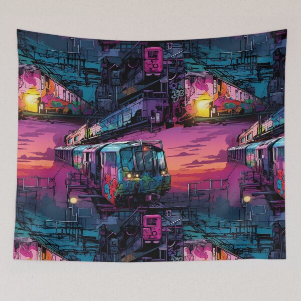 Item preview, Graffiti Train Dystopian Art #14 designed and sold by CareToCanvas.