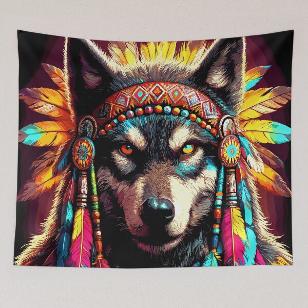 Item preview, Vibrant Native American Chief of the Wolves Image 5 designed and sold by Artbyminga.