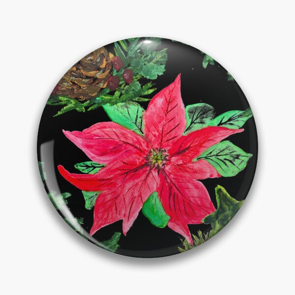 Item preview, Red Holly Berry Poinsettia Pine Tree Watercolor  designed and sold by Monika Howarth.