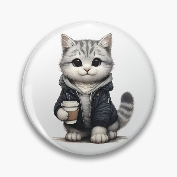 Item preview, Cute little cat with coffee mug and jacket designed and sold by Channel1Design.