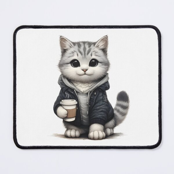 Item preview, Cute little cat with coffee mug and jacket designed and sold by Channel1Design.