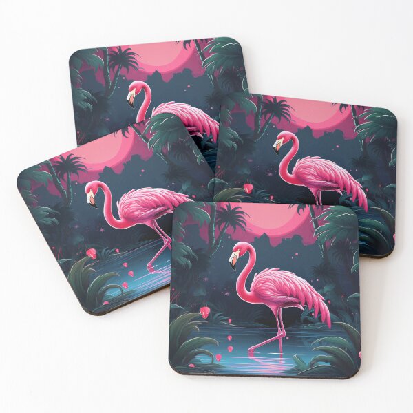 Item preview, Flamingo under the moon, vibrant flamingo painting designed and sold by Peek-Designs.