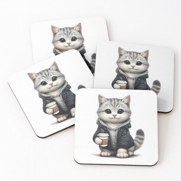 Item preview, Cute little cat with coffee mug and jacket designed and sold by Channel1Design.