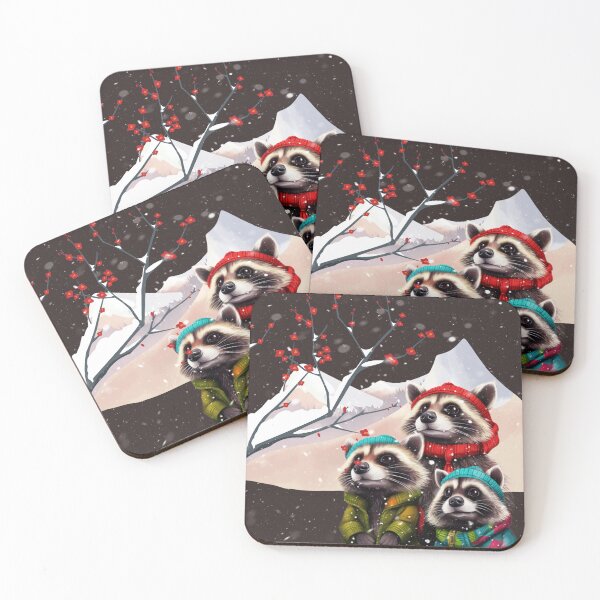 Item preview, RACOONS WITH FLOWERS IN WINTER designed and sold by Ciervo Primavera.