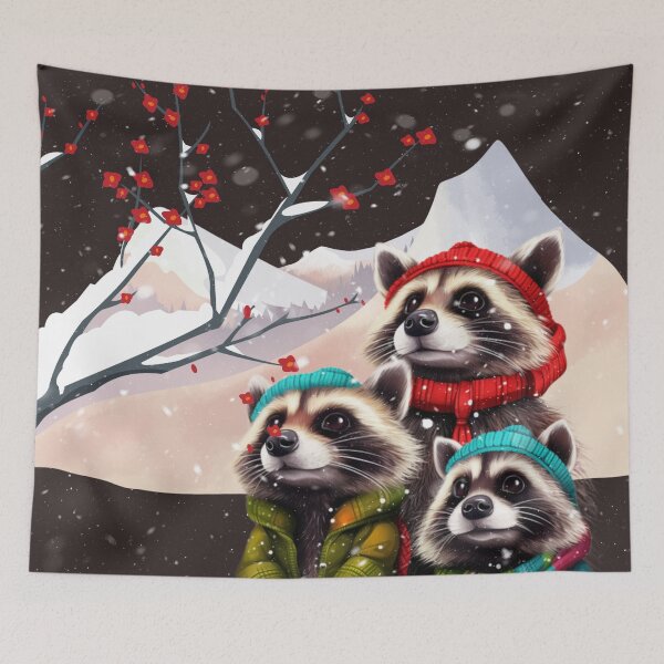 Item preview, RACOONS WITH FLOWERS IN WINTER designed and sold by Ciervo Primavera.