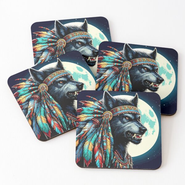 Item preview, Fierce Vibrant Native American Wolfman  designed and sold by Artbyminga.
