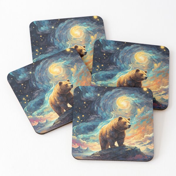 Item preview, Cosmic Reverie: A Bear Amidst Van Gogh's Starry Night, Dalí's Surreal Precision, and Turner's Ethereal Atmosphere designed and sold by RedArtG09.