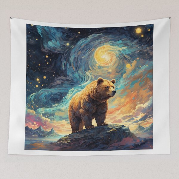 Item preview, Cosmic Reverie: A Bear Amidst Van Gogh's Starry Night, Dalí's Surreal Precision, and Turner's Ethereal Atmosphere designed and sold by RedArtG09.