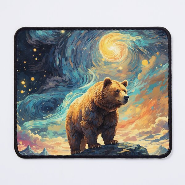 Item preview, Cosmic Reverie: A Bear Amidst Van Gogh's Starry Night, Dalí's Surreal Precision, and Turner's Ethereal Atmosphere designed and sold by RedArtG09.