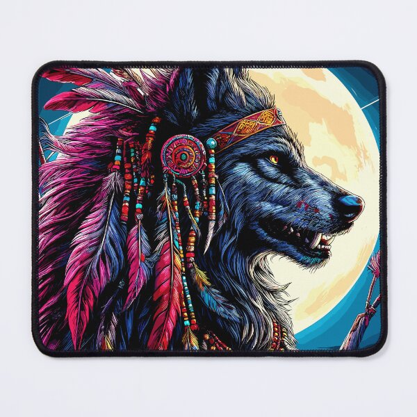 Item preview, Fierce Native American Warrior Wolf designed and sold by Artbyminga.