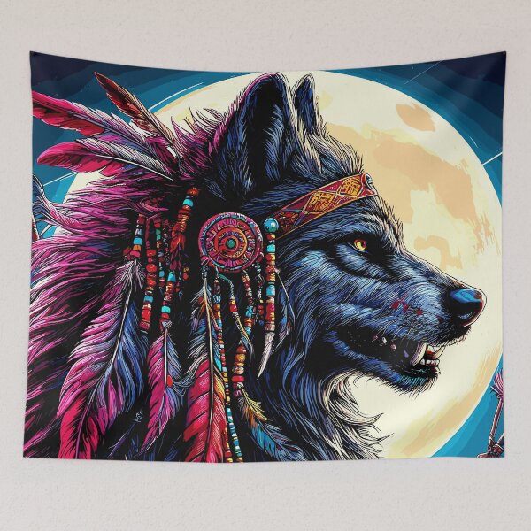 Item preview, Fierce Native American Warrior Wolf designed and sold by Artbyminga.