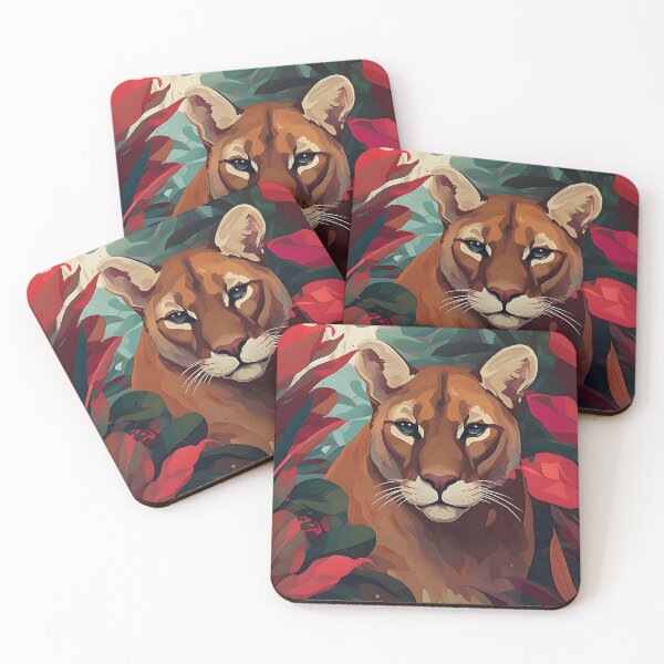 Item preview, Cougar lounging amidst tropical plants designed and sold by Bomba Visual.