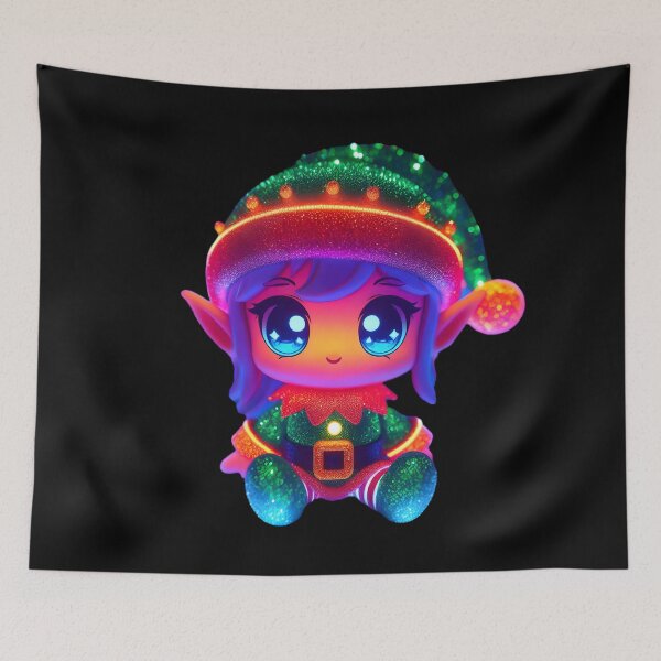 Item preview, A cute neon christmas elf in Kawaii Chibi designed and sold by AI-Only Creations.