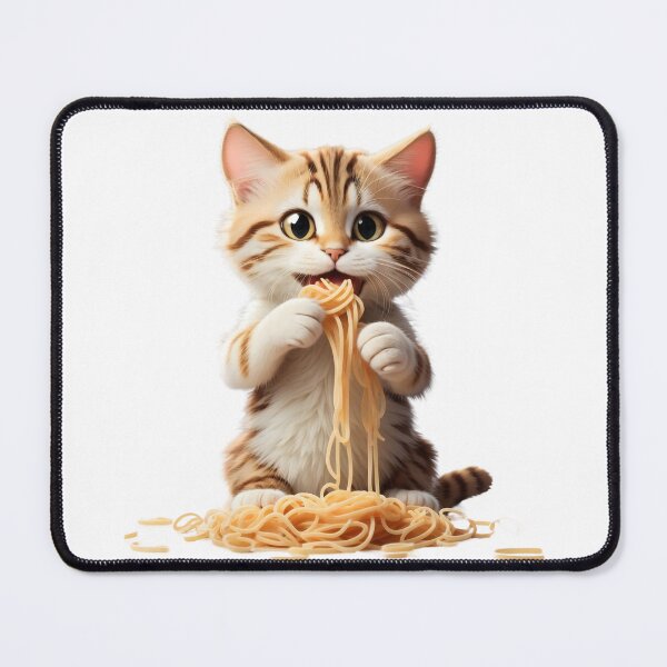 Item preview, A Hungry Cat Enjoying a Delicious Bowl of Spaghetti designed and sold by Robo-toons.