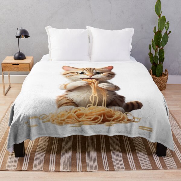 Item preview, A Hungry Cat Enjoying a Delicious Bowl of Spaghetti designed and sold by Robo-toons.