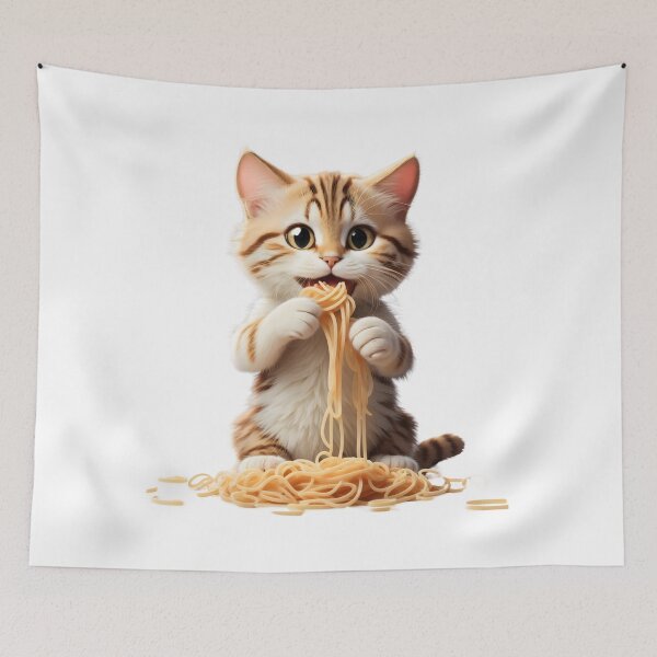 Item preview, A Hungry Cat Enjoying a Delicious Bowl of Spaghetti designed and sold by Robo-toons.