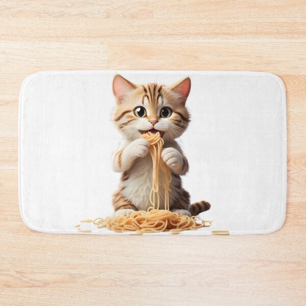 Aperçu de l'œuvre Un chat affamé dégustant un délicieux bol de spaghetti créée et vendue par Robo-toons.