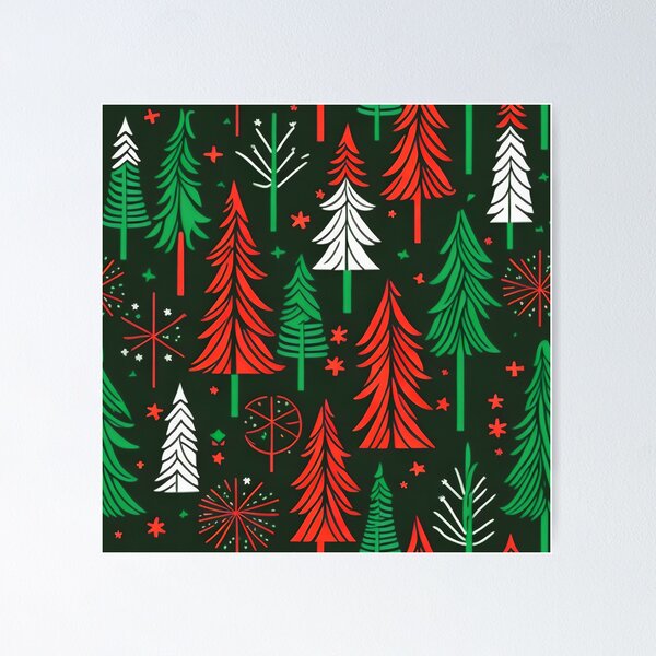 Hand Drawn Festive Boho Christmas Tree Pattern Poster