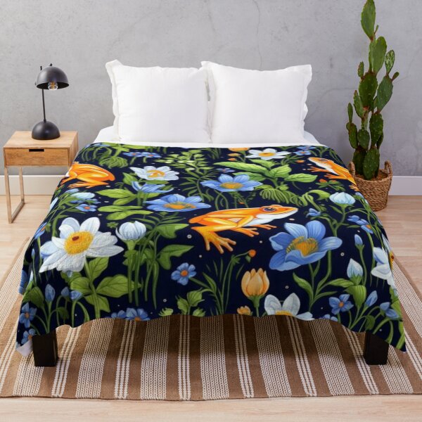 Item preview, Vibrant Orange Frogs and Water Lilies Pattern – Nature-Inspired Design designed and sold by sweet1342.