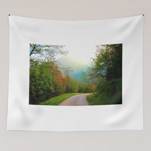 Item preview, Scenery from Eremo di Soffiano near Sarnano in the Sibillini Mountains with sun and path designed and sold by Kristina Drozd.
