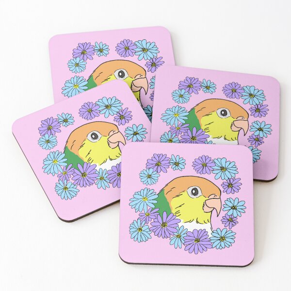 Item preview, cute Caique parrot and colourful daisies designed and sold by okamechan.