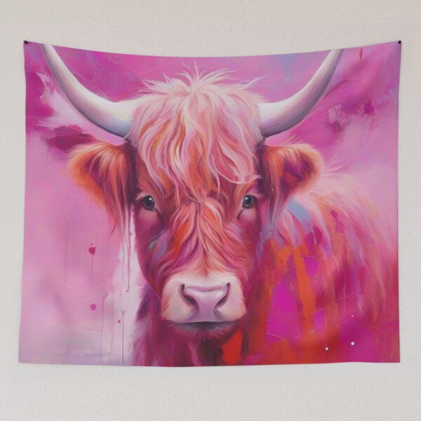 Item preview, Pink Highland Cow Abstract Painting designed and sold by druidwolfart.