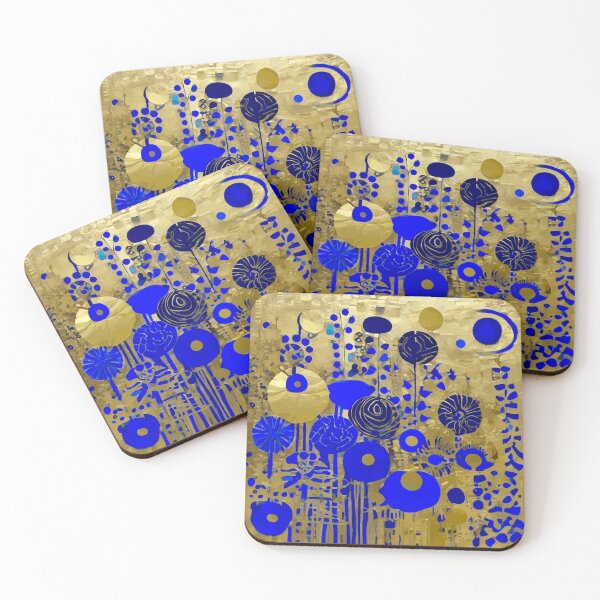 Aperçu de l'œuvre Jardin de fleurs abstrait bleu nuit bleu cobalt or pâle créée et vendue par Vicky Brago-Mitchell®.