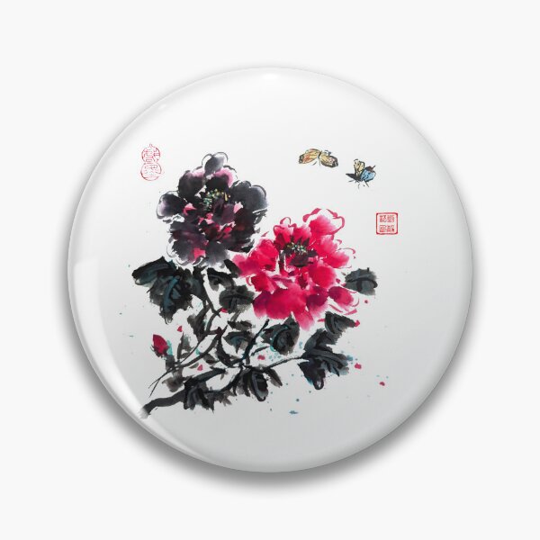Item preview, Butterfly Peony Chinese Brush Ink Painting designed and sold by joannahliu.