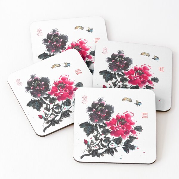 Item preview, Butterfly Peony Chinese Brush Ink Painting designed and sold by joannahliu.