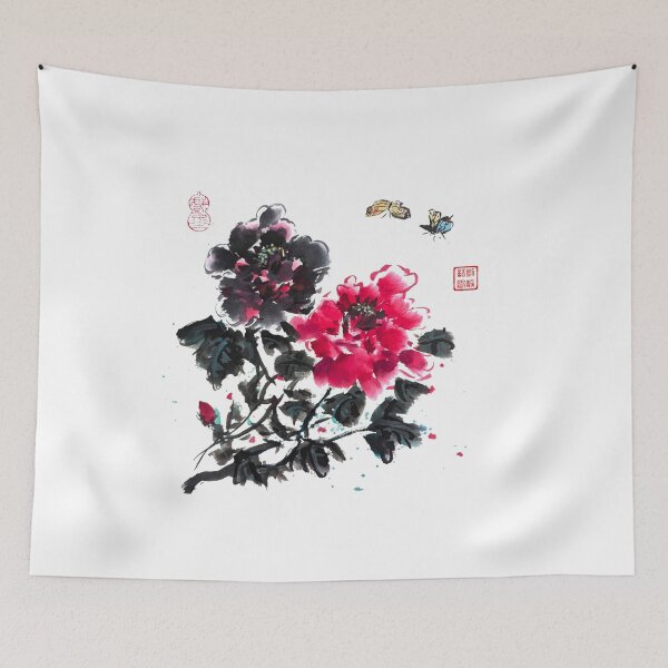 Item preview, Butterfly Peony Chinese Brush Ink Painting designed and sold by joannahliu.