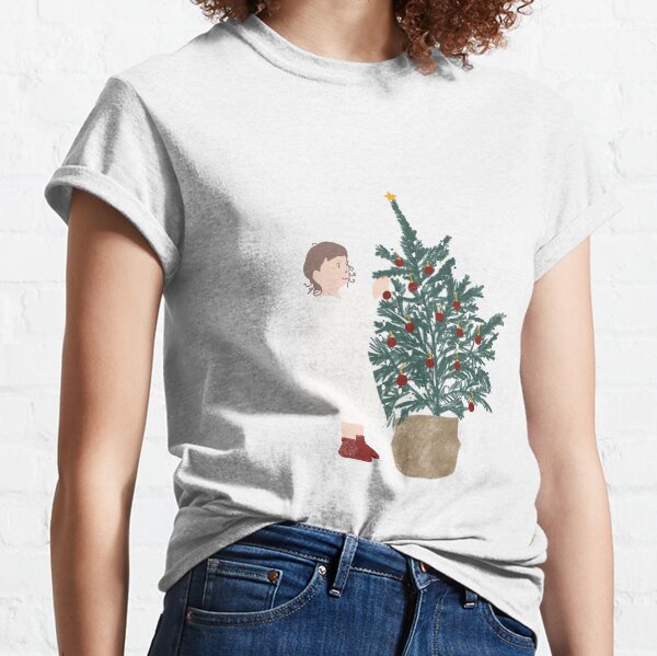 A cute girl with a Christmas tree Classic T-Shirt