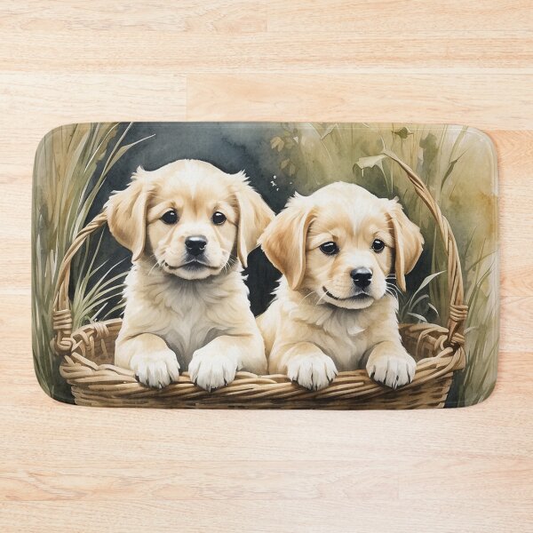 Item preview,  001 Cute Puppies in a Basket in an Ink Wash Painting Illustration designed and sold by Alexis Art Collection.