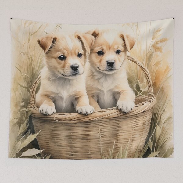 Artikelvorschau, 002 Cute Puppies in a Basket in an Ink Wash Painting Illustration entworfen und verkauft von Alexis Art Collection.