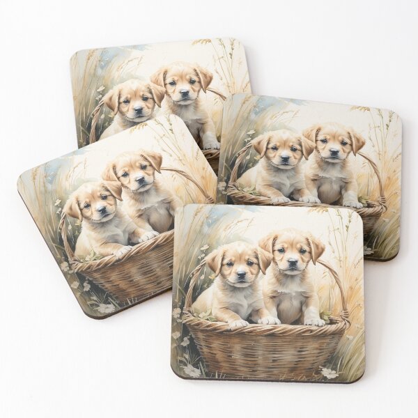 Artikelvorschau, 003 Cute Puppies in a Basket in an Ink Wash Painting Illustration entworfen und verkauft von Alexis Art Collection.