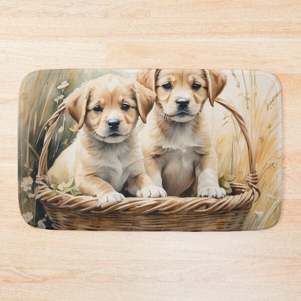 Item preview, 003 Cute Puppies in a Basket in an Ink Wash Painting Illustration designed and sold by Alexis Art Collection.