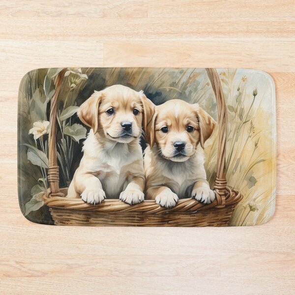 Item preview, 004 Cute Puppies in a Basket in an Ink Wash Painting Illustration designed and sold by Alexis Art Collection.