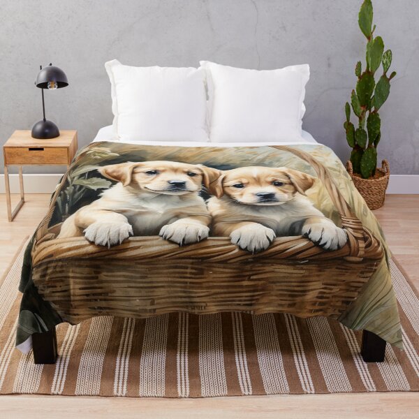 Artikelvorschau, 004 Cute Puppies in a Basket in an Ink Wash Painting Illustration entworfen und verkauft von Alexis Art Collection.